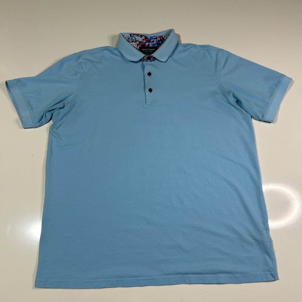 Alex Vando Golf Polo Shirt Men Medium Blue Short Sleeve Floral Athleisure Casual